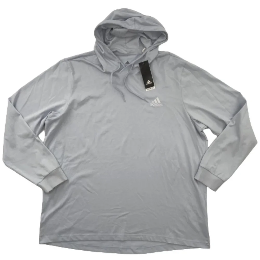 Adidas Long Sleeve Jersey Hooded Sweatshirt T-Shirt Halo Blue/White GV0246 Sz S - Picture 2 of 6